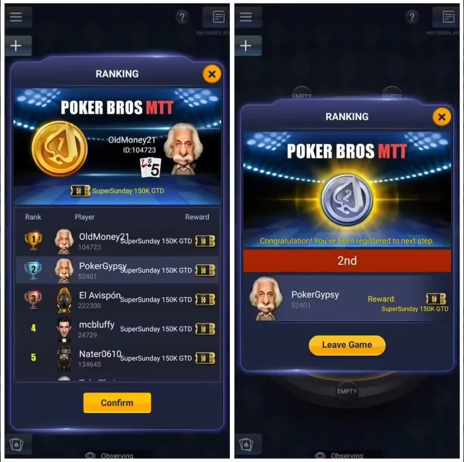Club and union list inside the PokerBros app