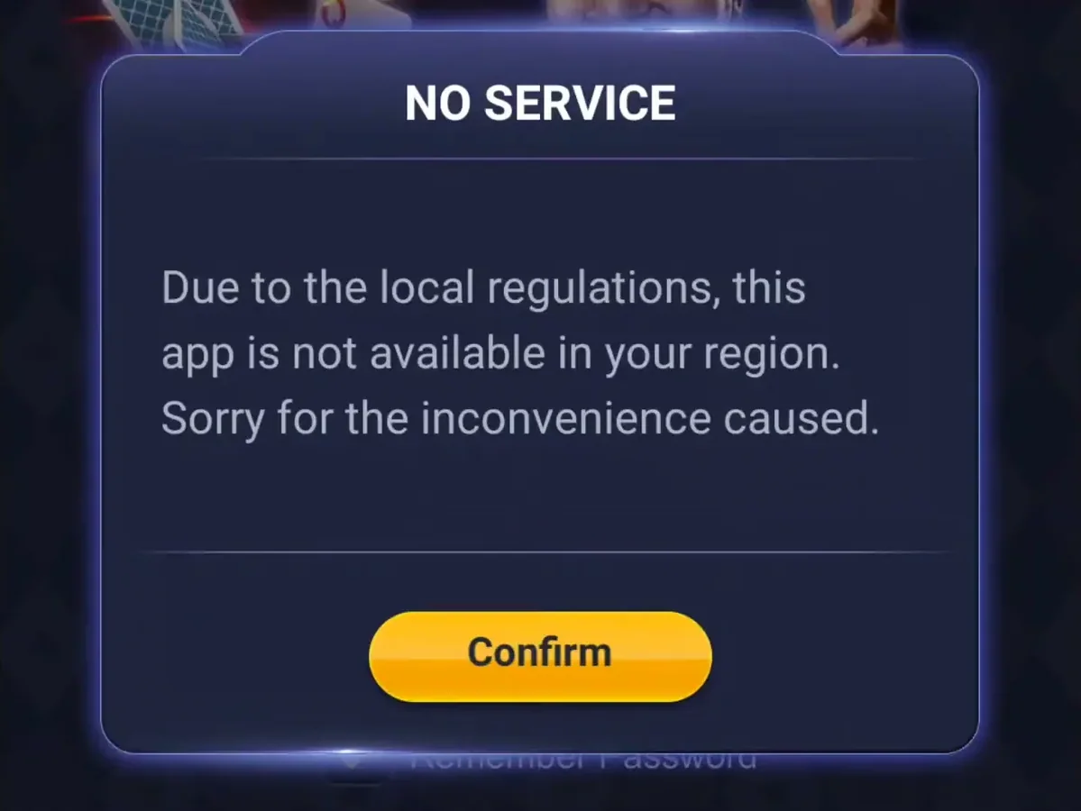 The PokerBros app refusing to open because of local regulations